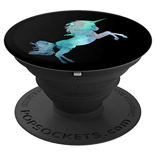 Unicorn Green Mint Teal Watercolor Marbled Design On Black - PopSockets Grip and Stand for Phones and Tablets
