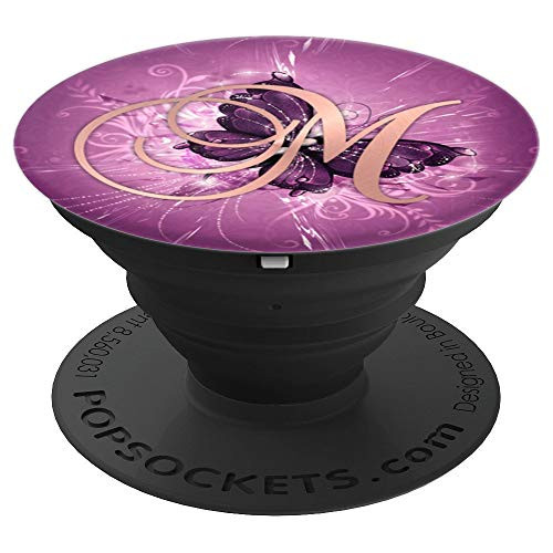 Letter M Golden Rose On Purple Butterfly Design - PopSockets Grip and Stand for Phones and Tablets Letter M Golden Rose On Purple Butterfly Design - PopSockets Grip and Stand for Phones and Tablets