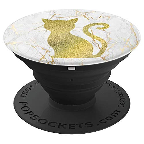 Yellow Cat Silhouette White - PopSockets Grip and Stand for Phones and Tablets