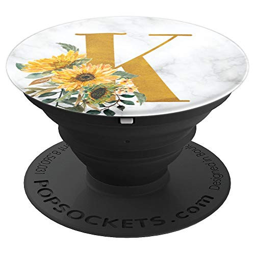 Sunflower Yellow Flowers Marble Monogram Initial Letter K - PopSockets Grip and Stand for Phones and Tablets