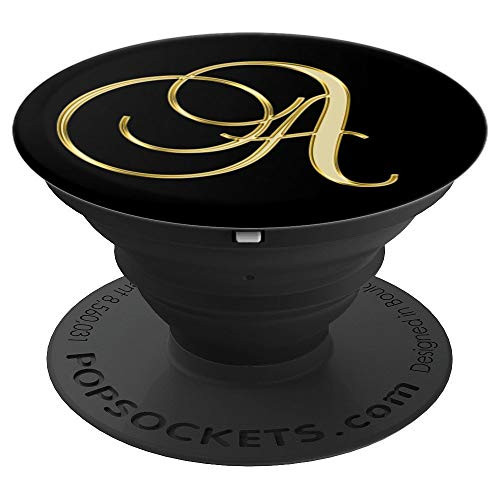 Phone Grip Letter A Yellow. Initial A Tan Yellow On Black - PopSockets Grip and Stand for Phones and Tablets