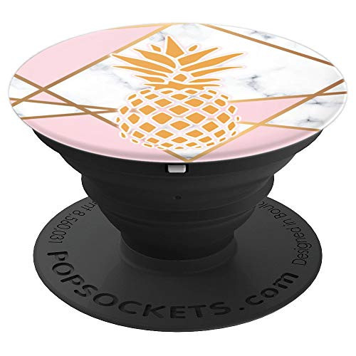 Golden Pineapple on Geometric Marble & Pastel Pink Pattern - PopSockets Grip and Stand for Phones and Tablets