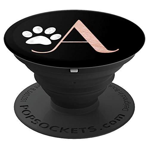 Letter A rose pink, marble cat, dog paw monogram, initial A - PopSockets Grip and Stand for Phones and Tablets