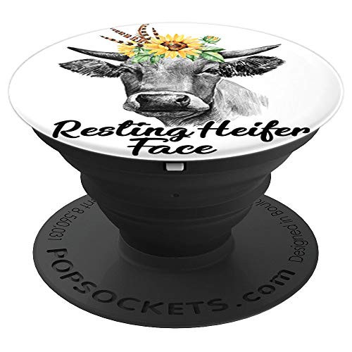 Resting Heifer face Cow Red Bandana Sunflower Black White - PopSockets Grip and Stand for Phones and Tablets