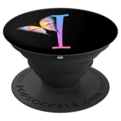 Butterfly, Letter I Initial Monogram, Purple Blue Pink Ombre - PopSockets Grip and Stand for Phones and Tablets