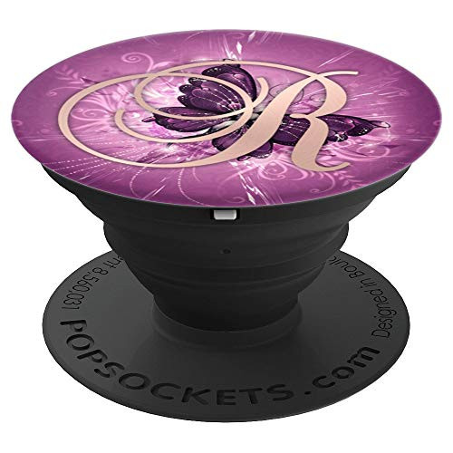 Letter R Golden Rose On Purple Butterfly Design - PopSockets Grip and Stand for Phones and Tablets Letter R Golden Rose On Purple Butterfly Design - PopSockets Grip and Stand for Phones and Tablets