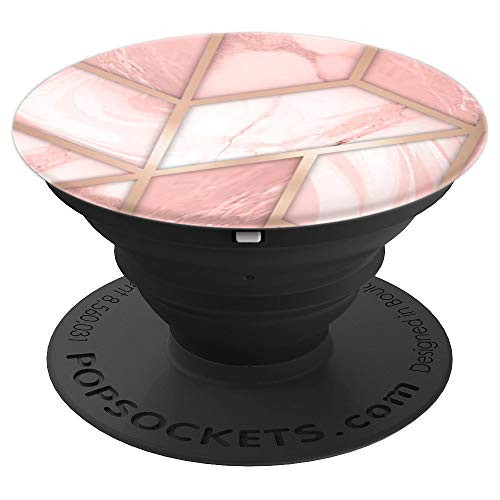 Pink White Marble Geometric Pink Rose Gold Chic Design - PopSockets Grip and Stand for Phones and Tablets