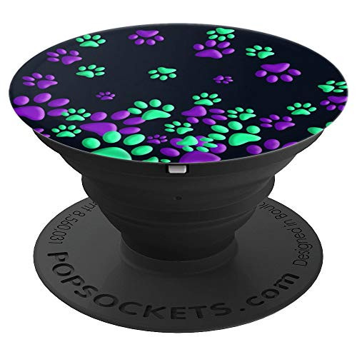 Purple Green Dog Paw Print on Black - PopSockets Grip and Stand for Phones and Tablets Purple Green Dog Paw Print on Black - PopSockets Grip and Stand for Phones and Tablets