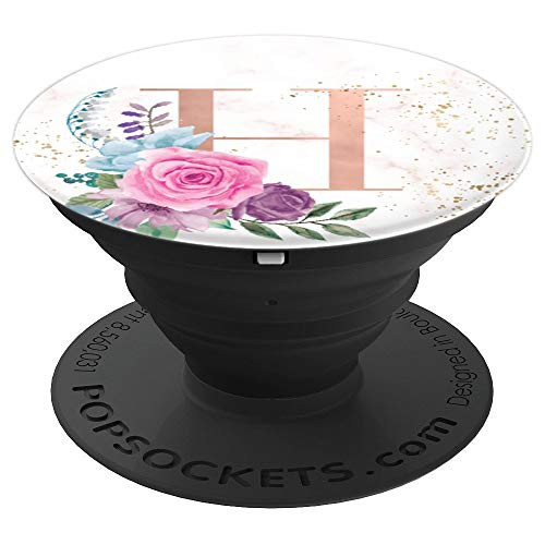 Pink Roses Purple Blue Flowers Rose  Monogram letter H - PopSockets Grip and Stand for Phones and Tablets