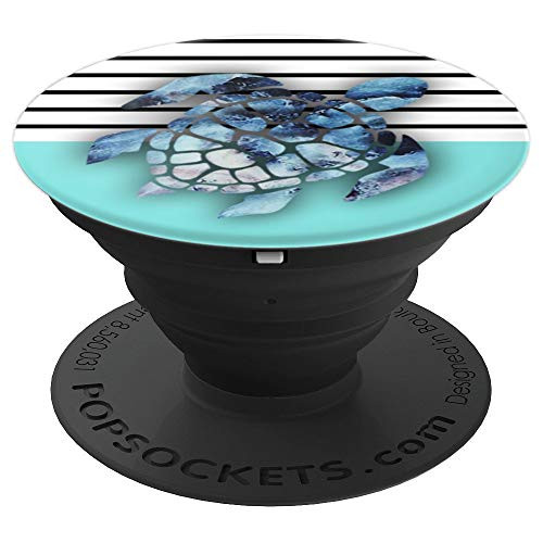 Purple Blue Marble Sea Turtle PopSocket On Mint Teal Stripes - PopSockets Grip and Stand for Phones and Tablets