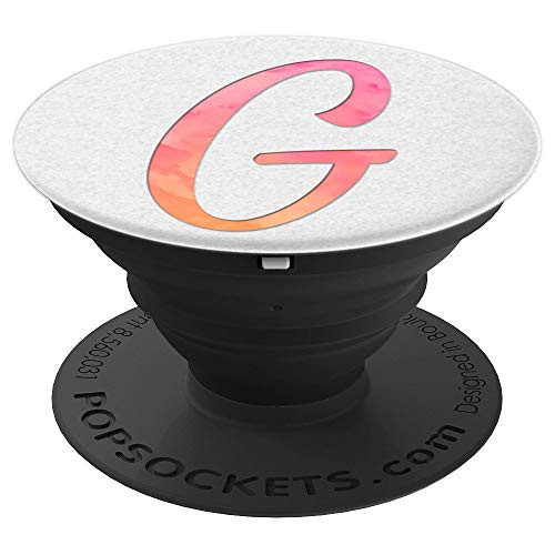 Pink orange watercolor Letter G Monogram On White - PopSockets Grip and Stand for Phones and Tablets