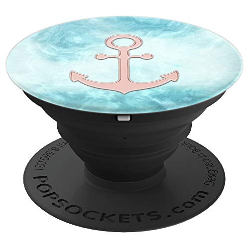 Nautical Grip Anchor Golden Rose Light Blue Marbled - PopSockets Grip and Stand for Phones and Tablets