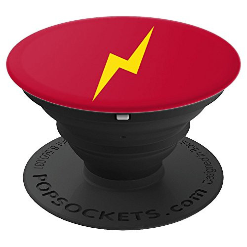 Yellow Lightning Bolt on Red Background - PopSockets Grip and Stand for Phones and Tablets