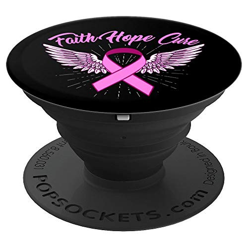 Breast Cancer Awareness Faith Hope Cure Pink Ribbon - PopSockets Grip and Stand for Phones and Tablets