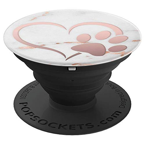 Rose gold Dog Paw Print heart Pop socket marble gray pink - PopSockets Grip and Stand for Phones and Tablets