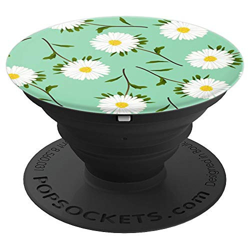 Cute Daisy Flower Green Pattern | White Aster Floral - PopSockets Grip and Stand for Phones and Tablets