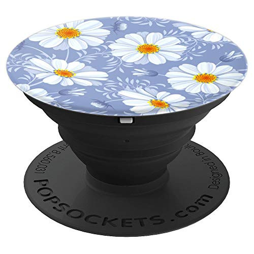 Daisies on a Blue Background Springtime Pattern - PopSockets Grip and Stand for Phones and Tablets