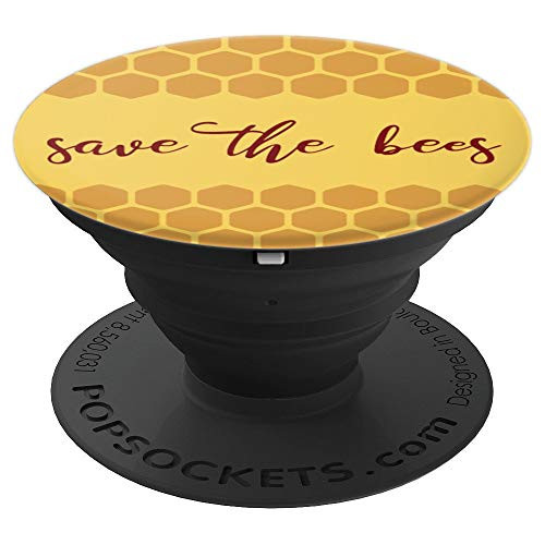 SAVE-THE-BEES Quote with Honeycomb Yellow PopSockets Grip and Stand for Phones and Tablets
