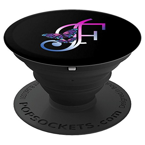 Initial letter F Purple Butterfly Personalized Monogram - PopSockets Grip and Stand for Phones and Tablets