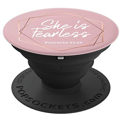 Pink Blush, She Is Fearless, Proverbs 31:25 Bible Verse - PopSockets Grip and Stand for Phones and Tablets