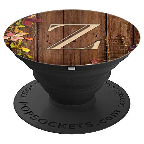 Letter Z Brown Pattern Initial Monogram Leaves Design - PopSockets Grip and Stand for Phones and Tablets