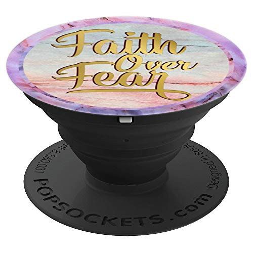 Golden Faith Over Fear On Purple Pink Blue Marbled Look - PopSockets Grip and Stand for Phones and Tablets