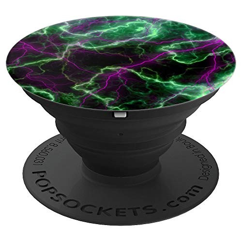 Purple green Lightning Abstract on Black - PopSockets Grip and Stand for Phones and Tablets