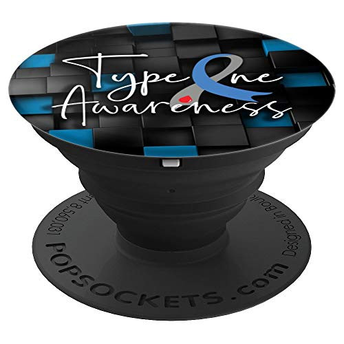 Type 1 T1D Diabetes Awareness Blue Grey Ribbon - PopSockets Grip and Stand for Phones and Tablets