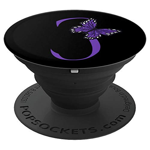 Purple Letter J Alphabet Initial with Butterfly Monogram - PopSockets Grip and Stand for Phones and Tablets