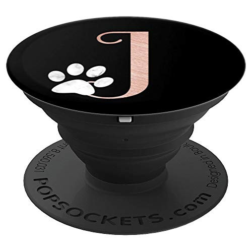 Letter J rose pink, marble cat, dog paw monogram, initial J - PopSockets Grip and Stand for Phones and Tablets