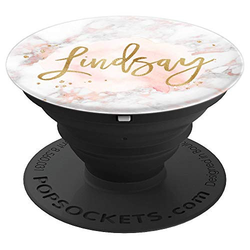 Lindsay First Name on Rose Pink Marble - PopSockets Grip and Stand for Phones and Tablets
