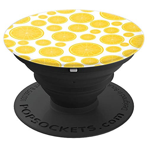 Citrus Fruit Yellow Lemon Slices Pattern On White - PopSockets Grip and Stand for Phones and Tablets