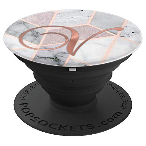 Letter V Golden Rose Pink White Grey Marbled Design - PopSockets Grip and Stand for Phones and Tablets Letter V Golden Rose Pink White Grey Marbled Design - PopSockets Grip and Stand for Phones and Tablets