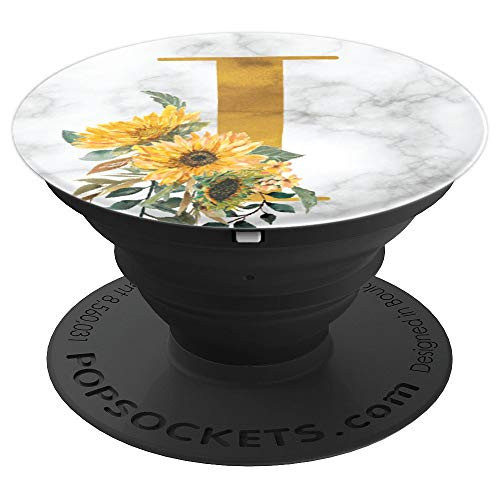 Sunflower Yellow Flowers Marble Monogram Initial Letter I - PopSockets Grip and Stand for Phones and Tablets