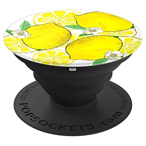 Lemon Slice Drop Summer Time Fruit Pattern Yellow and White - PopSockets Grip and Stand for Phones and Tablets