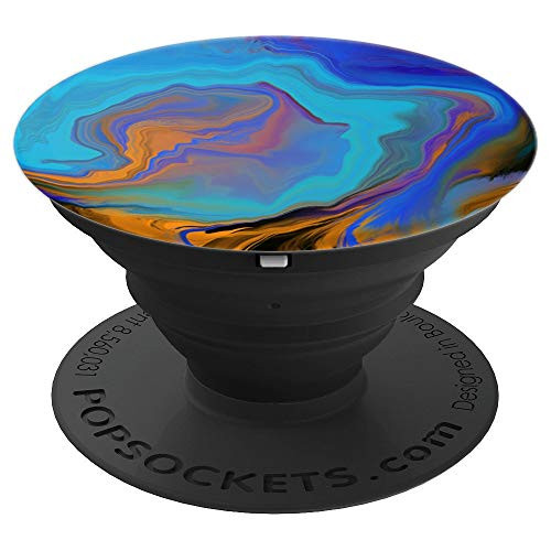 Pour Painting Style Marbled Abstract Swirl Blue Orange - PopSockets Grip and Stand for Phones and Tablets