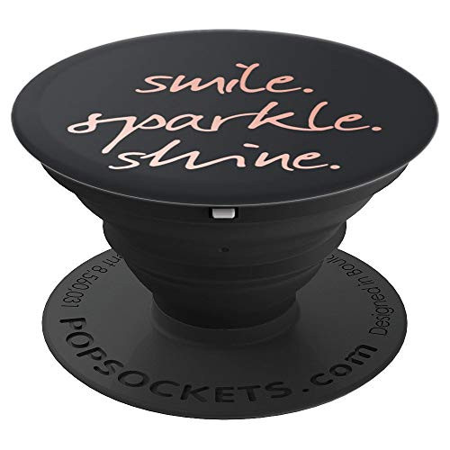 Black-Rose-Pink Pop-Socket - Smile-Sparkle-Shine Quote - PopSockets Grip and Stand for Phones and Tablets