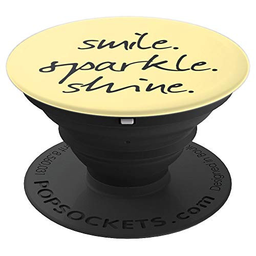 Lemon-Yellow Pop-Socket w/ Black Smile-Sparkle-Shine Saying - PopSockets Grip and Stand for Phones and Tablets