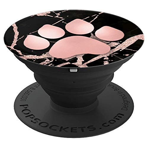 Golden Rose Dog Paw Print On Black And Pink Marbled - PopSockets Grip and Stand for Phones and Tablets Golden Rose Dog Paw Print On Black And Pink Marbled - PopSockets Grip and Stand for Phones and Tablets