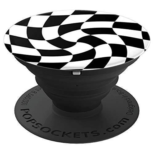 Checkerboard Swirl Black and White Check Pattern Checkered - PopSockets Grip and Stand for Phones and Tablets