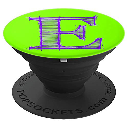 Chartreuse Yellow Green Purple Initial Monogram Letter E - PopSockets Grip and Stand for Phones and Tablets