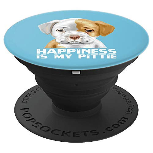 Brown White Pit Bull Happiness Is My Pittie - PopSockets Grip and Stand for Phones and Tablets