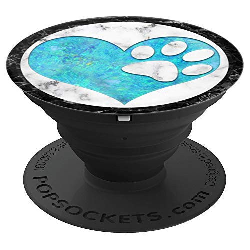 Pink Blue green Dog Paw Print Heart on Gray Marbled Look - PopSockets Grip and Stand for Phones and Tablets Pink Blue green Dog Paw Print Heart on Gray Marbled Look - PopSockets Grip and Stand for Phones and Tablets