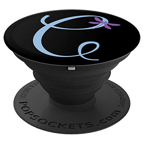 Black Purple Dragonfly Blue Monogram Letter C - PopSockets Grip and Stand for Phones and Tablets