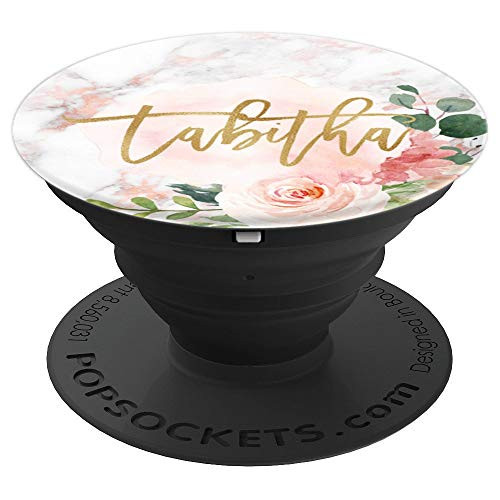 Tabitha First Name Gift Rose Pink Marble and Pink Floral - PopSockets Grip and Stand for Phones and Tablets