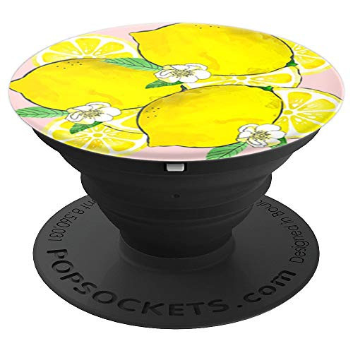 Lemon Slice Drop Summer Time Fruit Pattern Pink Yellow White - PopSockets Grip and Stand for Phones and Tablets