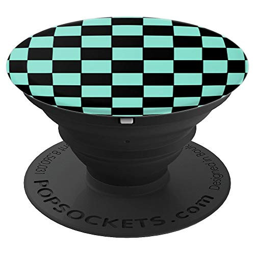 Checkered Black And Mint Green Checkerboard Retro Pattern - PopSockets Grip and Stand for Phones and Tablets