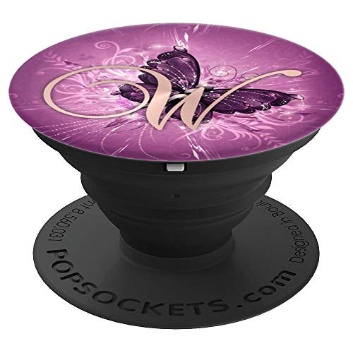 Letter W Golden Rose On Purple Butterfly Design - PopSockets Grip and Stand for Phones and Tablets Letter W Golden Rose On Purple Butterfly Design - PopSockets Grip and Stand for Phones and Tablets