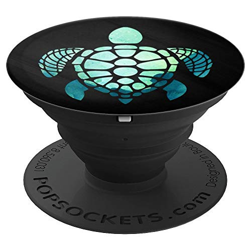Green Watercolor Sea Turtle On Black - PopSockets Grip and Stand for Phones and Tablets