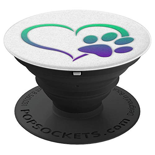 Purple and Green Dog Paw Print Heart On White - PopSockets Grip and Stand for Phones and Tablets Purple and Green Dog Paw Print Heart On White - PopSockets Grip and Stand for Phones and Tablets